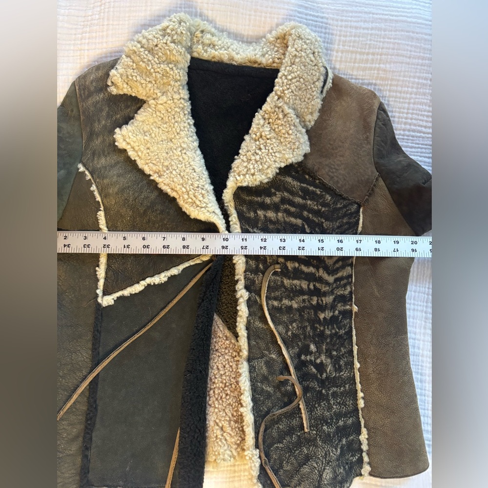 Vintage Patchwork Leather Jacket With Shearling - image 8